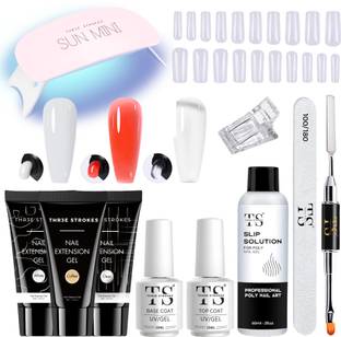 THR3E STROKES Nail Extension Kit with 3 Polygel, Mini UV Lamp, Top & Base Coat Nail Art Kit