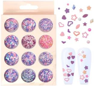 RANORE 12-Set Fantasy Color Hollow Love Heart Stars Pearl Nail Art