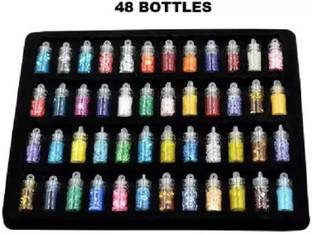 Marie Huda 48 Pcs Glass Bottles 3D Nail Art Set. Glitter Sequins Rhinestones Beads