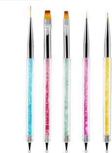 RANORE 5pcs Double Ended Nail Art Brushes Point Drill Nail Dotting Painting Tools Liner