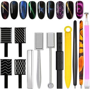 THR3E STROKES 12 Pcs Nail Magnet Set Cat Eye Gel Nail Polish Magnet Wand Magnetic Nail Polish