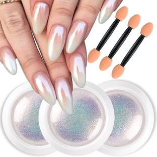 Coscelia White Pearl Chrome Nail Powder Solid Glitter Fairy Shell Nails Art Powder 3 Pcs