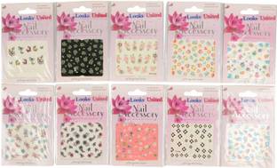 Looks United 10 Sheets Mix Design Stickers For Nail Art And Nail Tip Decoration