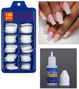 YELGO Artificial Curve Fake Nails with Glue white White