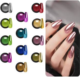 mapperz Chrome Nail Powder 12 Different Color Metallic Holographic Mirror Nails