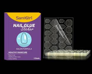 SaniGirl Double-side Glue Nail Stickers Adhesive Flexible Fake Nail Tips,3 Sheets 72 pcs