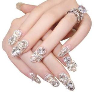 Paradise 24 pc Set Heavy Stone French Artificial Nails