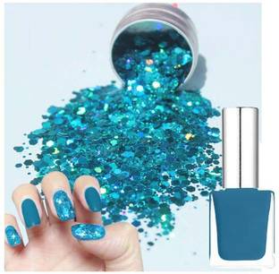 tanvi27 Nail Paint Blue Glossy Matte Polish Loose Blue Glitter Perfect for Nail Art