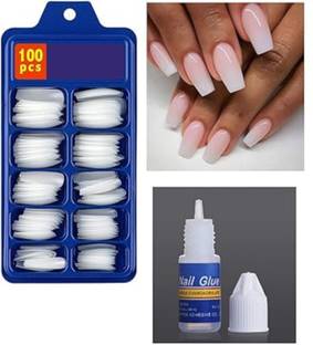 Coscat Artificial White Nails Party Marriage With Glue Reusable Fake Nails (pack 101 )