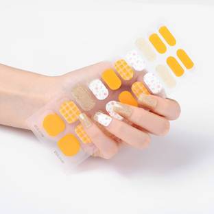 Tlismi 20 Tips Self Adhesive Colorful Checkerboard Design Semi-Cured Gel Nail Stickers