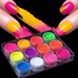 RANORE 12 COLOR Luminous Dipping Nail Powder Kit Fluorescent Nail Glitter Dip Powder