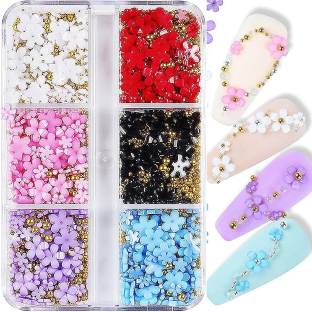BeautyQua 3D Mlticolor Flower Beads for Nail Art DIY Crafting Decal