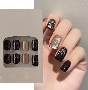 S.A.V.I 24 PCs Set of Medium Length Square Shape Firework Cat Eye Reusable Fake Nails