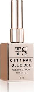 THR3E STROKES Gel Nail Glue UV - 6 in 1 Gel Glue for Nail Tips Need UV Light, Strong Adhesive