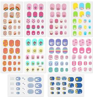 HASTHIP DIY Nail Stickers for Kids Cartoon Self Adhesive Full Coverage Decals 10 Sheets