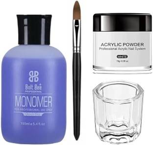 BOLT BEE Acrylic Nail Kit,Polymer Powder and Monomer Set with Brush and Dapendish (white)