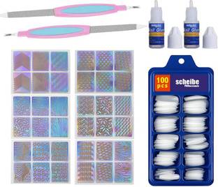 Scheibe 100 pcs White Nails, 2 Nail Glue, 2 Nail Filer and 6 Sheets Nail Stickers