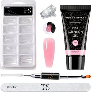 THR3E STROKES Poly Nail Extension Gel Kit | Pink Polygel Nail Art Kit Nail Extension Set
