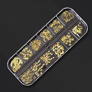 Gleevia Nail Art Rhinestone Jewellery DIY 12Grid Gold Stone for 3D Nails Art Decoration