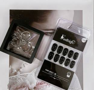 feelhigh Stick On Nails 24 Reusable Artificial Fake Nail Set Long Lasting, Quick Fix