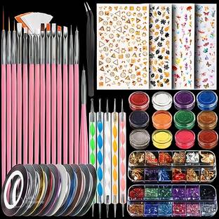 Coscelia Nail Art Kit with Nail Glitter & Sticker, 15 Pcs Nail Art Brushes with Nail Gems