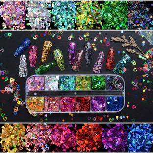 BeautyQua Holographic 3D Heart Shape Nail Art Charms for Manicure Design Accessories