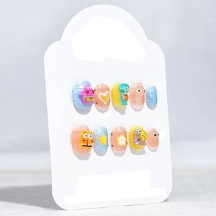 Plenteous 12Pcs Kids Cartoon False Nails Cute, Stick on Nails