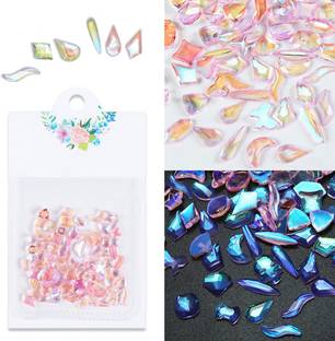 S.A.V.I 100 Pcs 3D Nail Manicure Light Color Change Mixed Shapes Nail Art Crystals