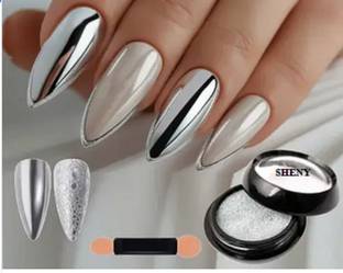SHENY Chrome Nail Powder Solid Glitter Nails Art Powder, easy to use SILVER