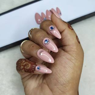 The NailzStation Glossy Nude Evil Eye in Almond (Pack of 20)
