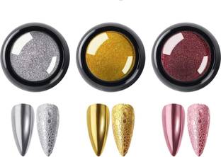 RANORE 3 Colors Chrome Nail Powder Set Reflective Glitter Metallic Mirror Effect