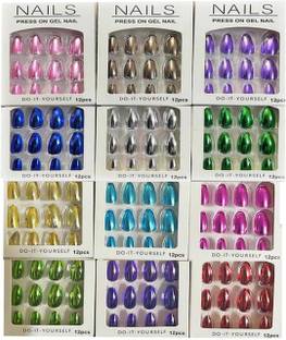 FASHIONINSTA 12 Color Press On Fake Nail Artificial Finger Nails Set for Women Girls
