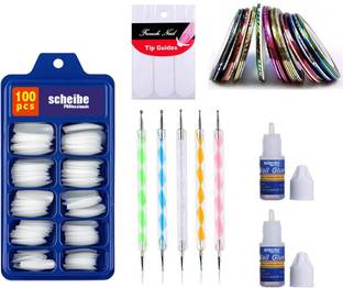 Scheibe 100pc White Nails, 2 Nail Glue, 5 Dotting Pen, 5 Nail Tape and 1 Nail Tip Guide