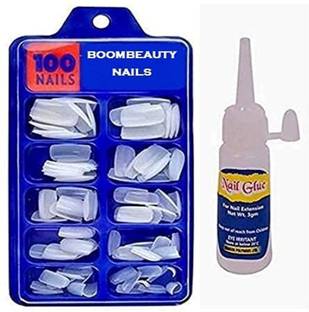 Viva Beauty White Artificial Nails With False Nails Set Of 100 Pcs and Artificial Nail Glue