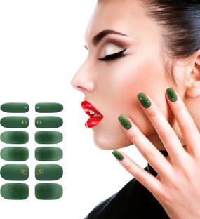 NOYMI Green Glitter Self Adhesive Nail Art Stickers for Women