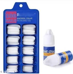 lip ray 100 Pcs Acrylic Nail Tips Kit with Glue, File & Trimmer for Extensions