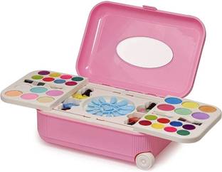 Pepstter 2 in1 Cosmetic Makeup Palette and Nail Art Kit for Kids with Portable Trolly Bag