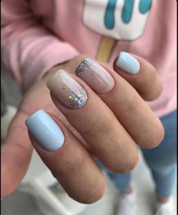Thenailpalace SHORT BLUE AMD PINK SQUARE ARTIFICIAL DESIGNED PRESS ON NAIL (PACK OF 24)