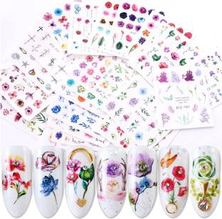 SoFire 8 Sheets Flowers Nail Art Decals,Leaf Nail Art Stickers