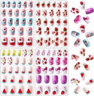 Hatanu Mall Acrylic Press on Nails for Kids, Artificial Press on Fake Nails for Gift 96 Pcs