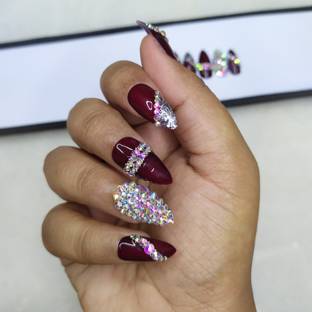 The NailzStation Glossy Dark Maroon Rhinestones in Almond (Pack of 20)