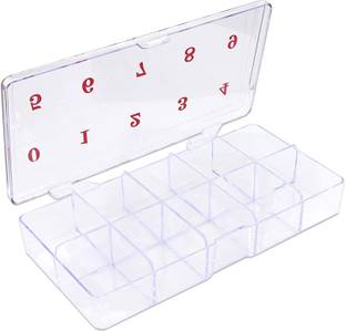 Sminakh Small Empty 10 Space Nail Art Tip Storage Organizer Box Case Large - Clear Color - For False Nail Tips, Vitamins, Accessories, 10 Nail sections