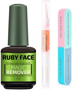 RUBY FACE Gel Nail Polish Remover, Cuticle Oil with 6 Step Buffer 3 pcs set