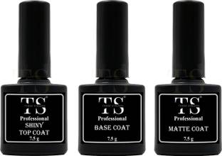 THR3E STROKES Gel Polish Top and Base No Wipe Matte Coat 3 Pcs Nail Set Clear