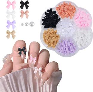 HASTHIP Resin Bowknot Nail Charms Pearl Charms for Nail Art 6 Colors 3D Bowknot French