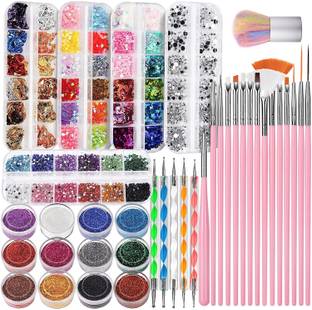 Coscelia Nail Art Kit | 9 in 1 Nail Design Kit with Rhinestones, Nail Brushes, Nail Foil