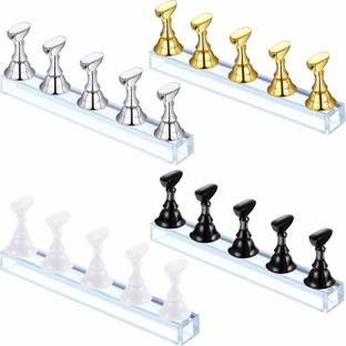 EZELFLOW BEAUTY 5Pcs Nail Art Gel Polish Practice Display Stand Chess Board Magnetic Tips White