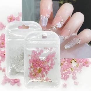 Gleevia 3D Nail Charms Flower with Golden Pearl Beads for Acrylic Nail Decoration Combo