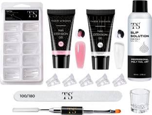 THR3E STROKES Poly Nail Extension Kit with Clear & Pink Polygel & Slip Solution Nail Art Kit