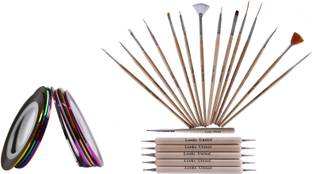 Looks United 15 Nail Art Brushes, 5 Dotting Tools, 11 Striping Tape Rolls